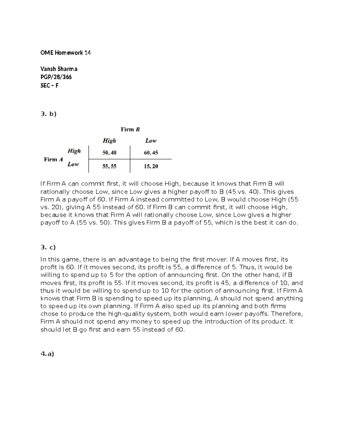 OME HW 14 Solution - OME Homework 14 Vansh Sharma PGP/28/ SEC – F 3. b ...
