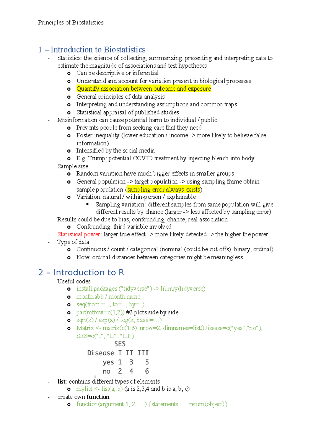 Biostats study notes - 1 – Introduction to Biostatistics - Statistics ...