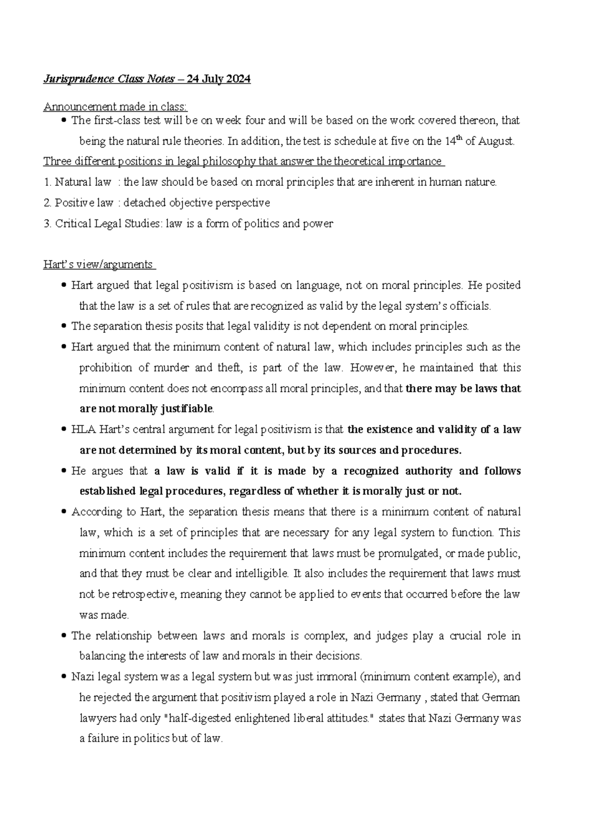 Jurisprudence Class Notes - In addition, the test is schedule at five ...
