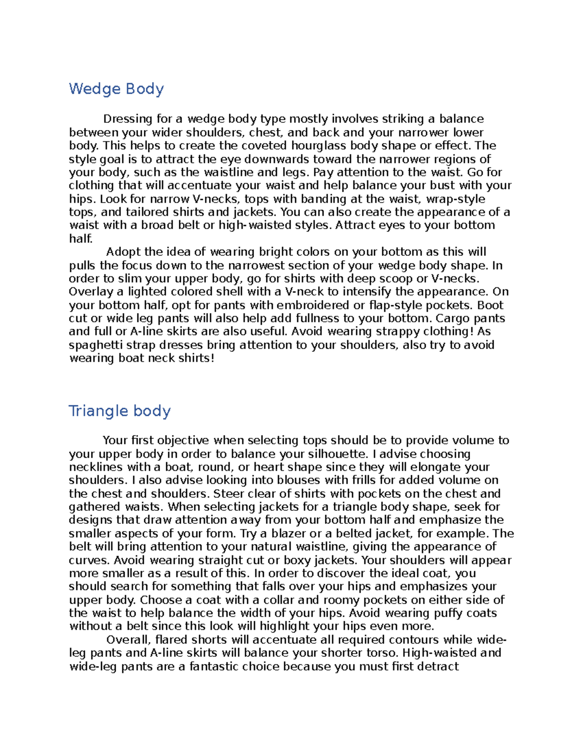 Assignment 3- Chapters 8-9 - Wedge Body Dressing for a wedge body type ...