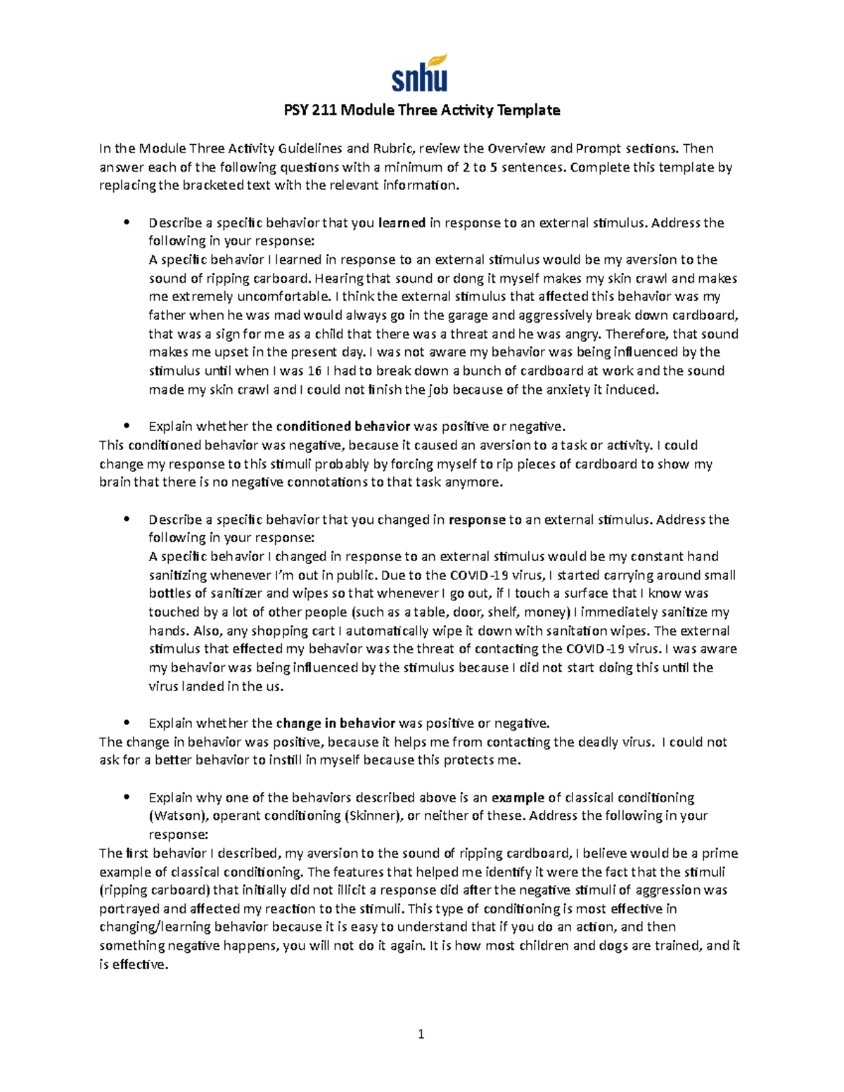Module 3 Journal Activity PSY 211 - PSY 211 Module Three Activity ...