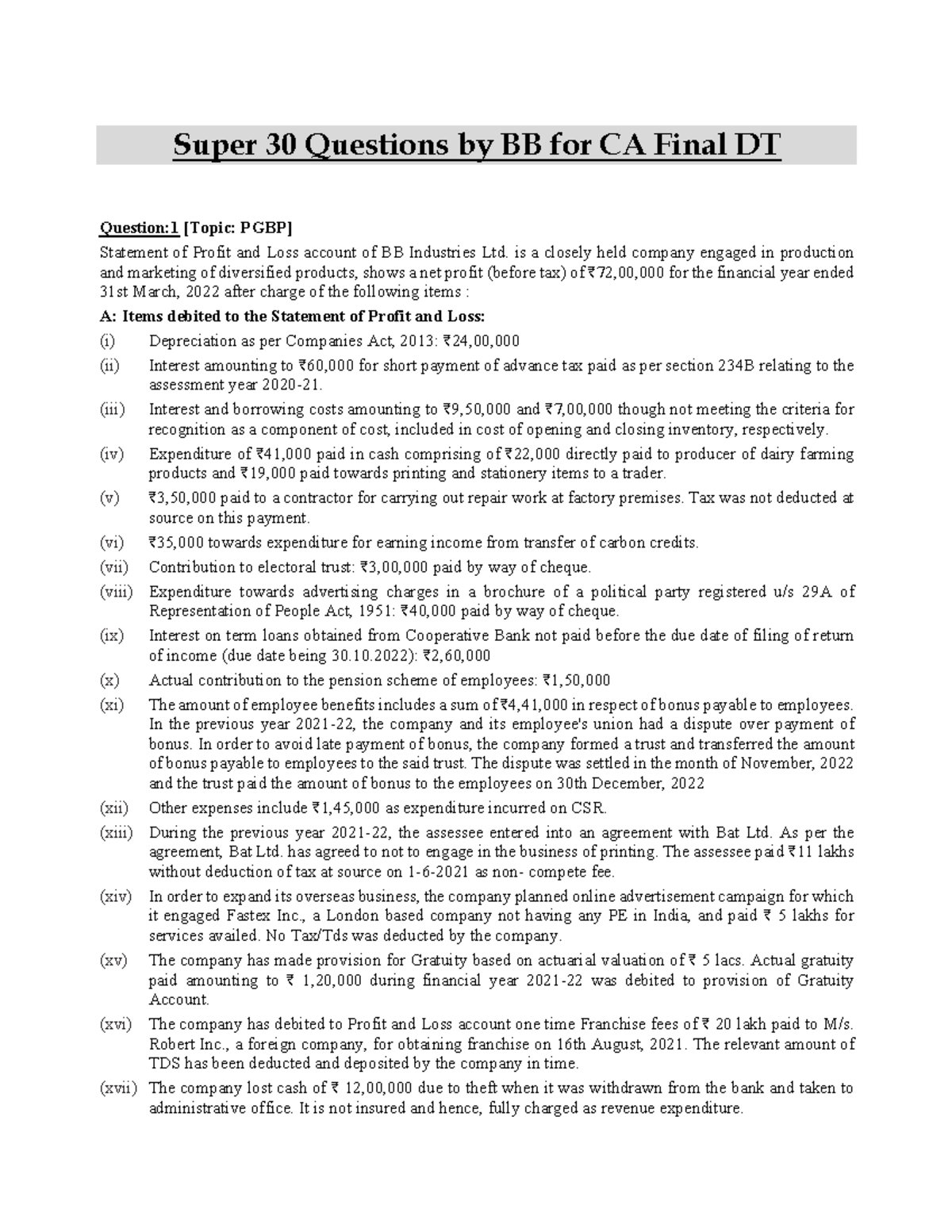 Super 30 Questions for CA Final DT NOV 22 by CA BB - Super 30 Questions ...