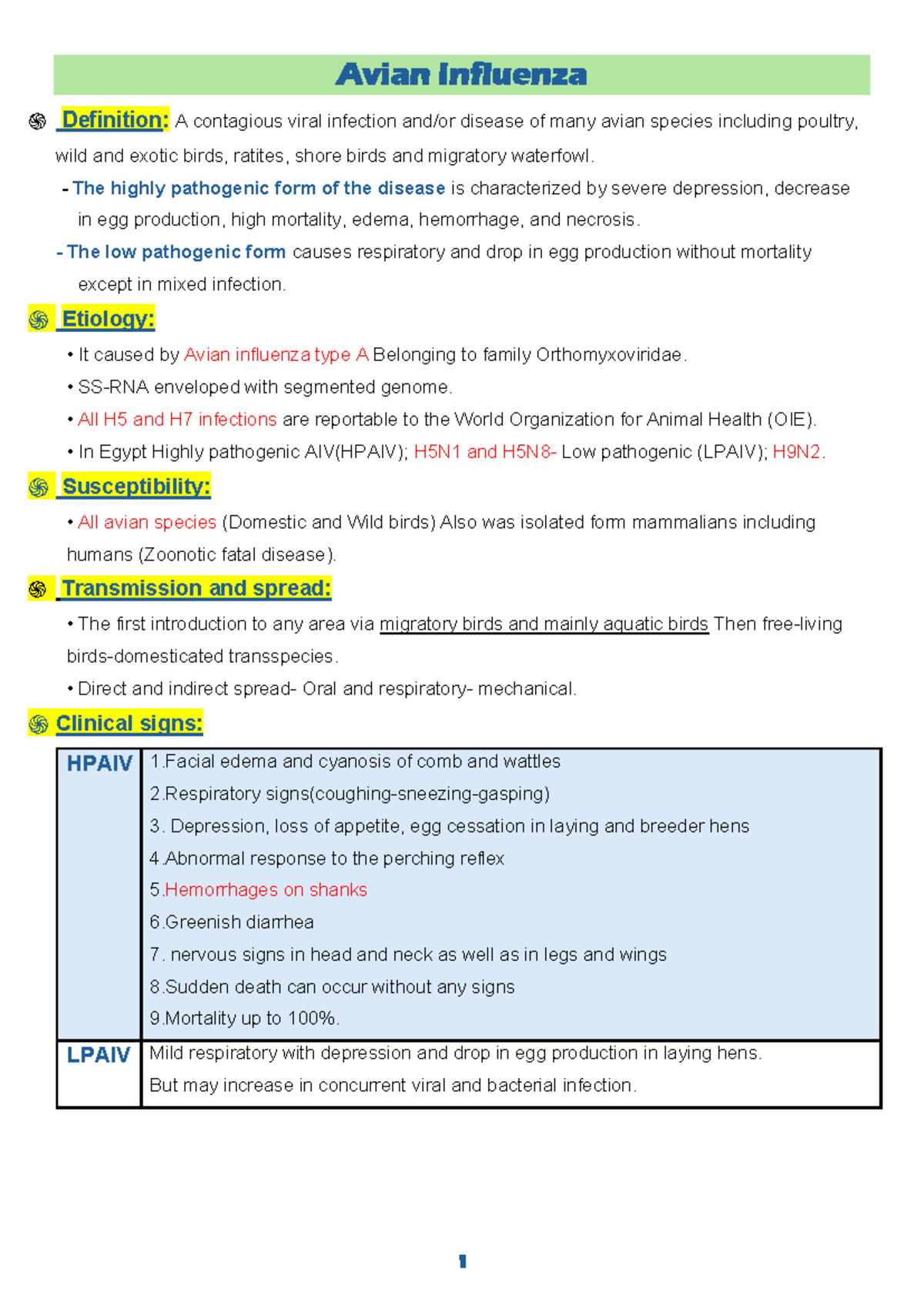 Avian influenza - 1 Avian Influenza ֍ Definition: A contagious viral ...