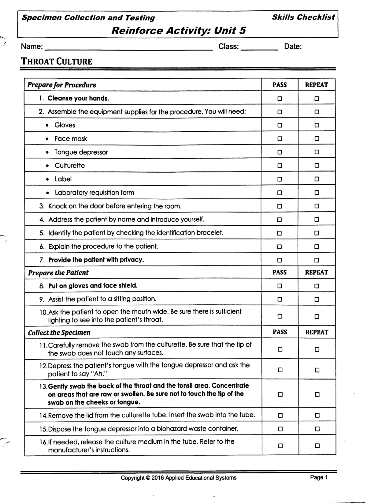 Specimen Collection and TestingThroat Culture Studocu