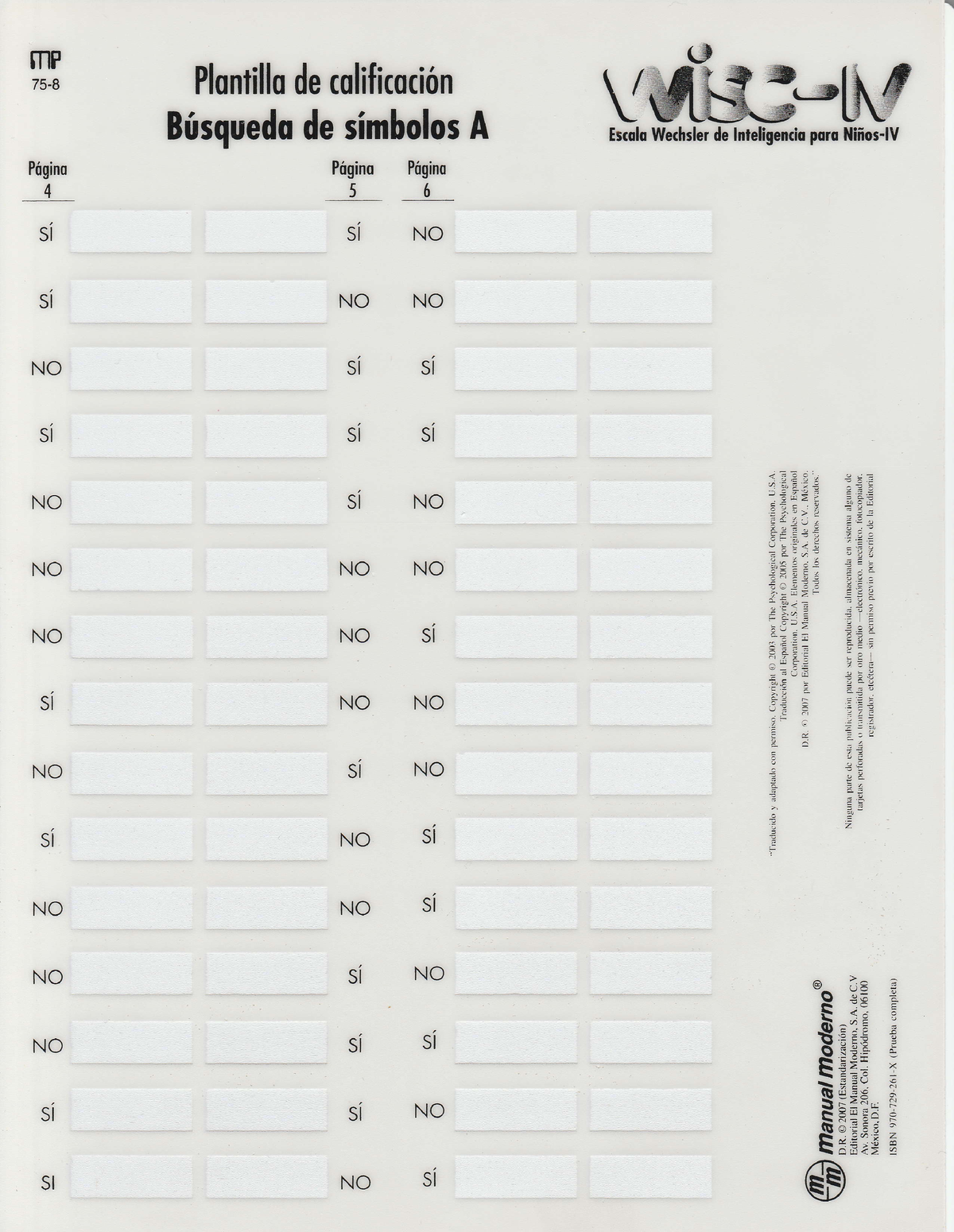 WISC-IV. Plantilla Calificacion Búsqueda De Simbolos A Y B (versión ...