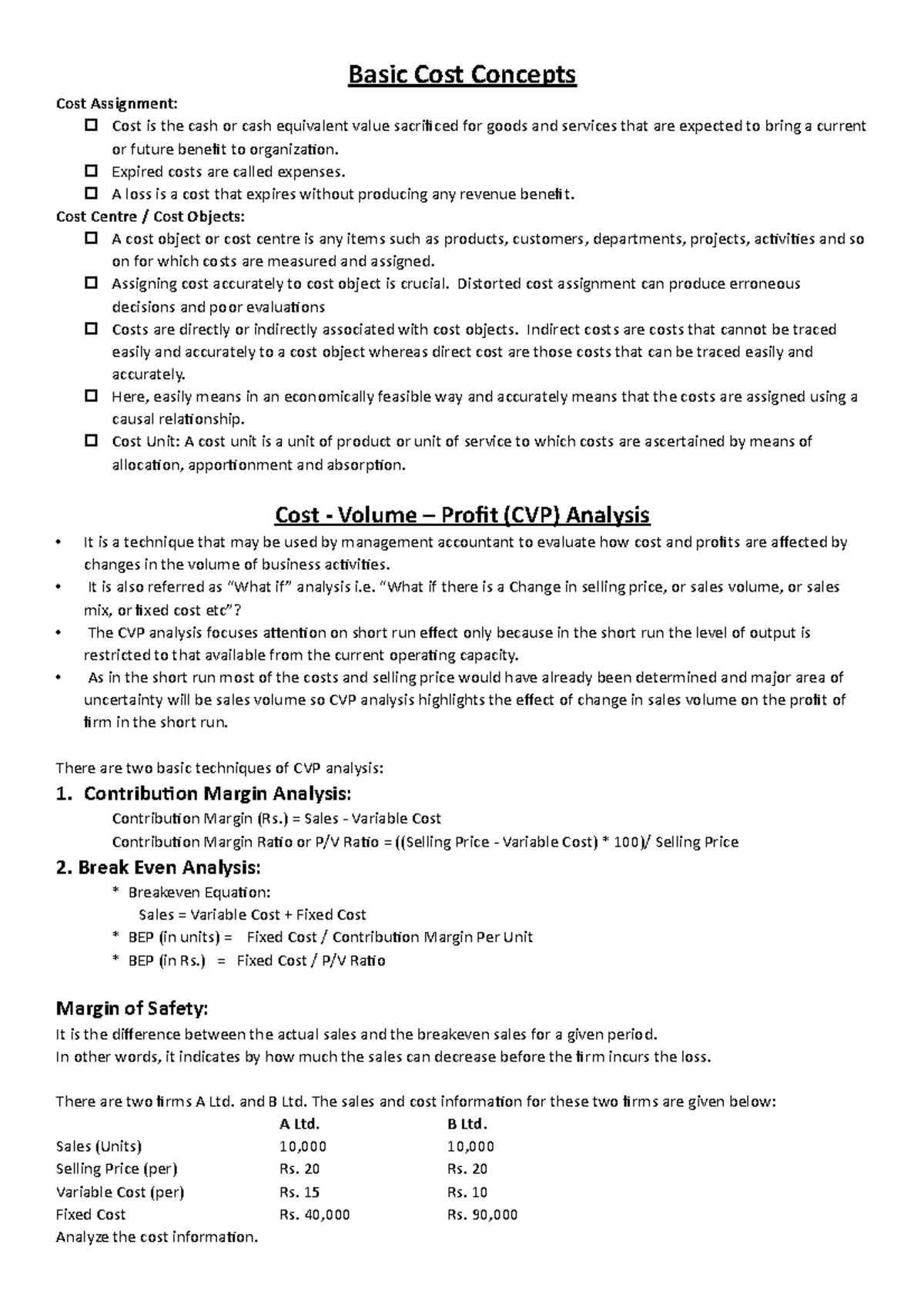 Basic Cost Concepts Lecture notes 13 Basic Cost Concepts Cost