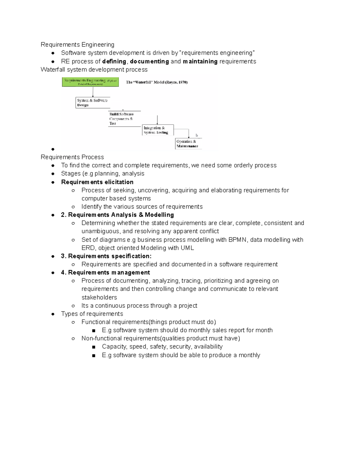 Week 2 - notes from week 2 - Requirements Engineering Software system ...