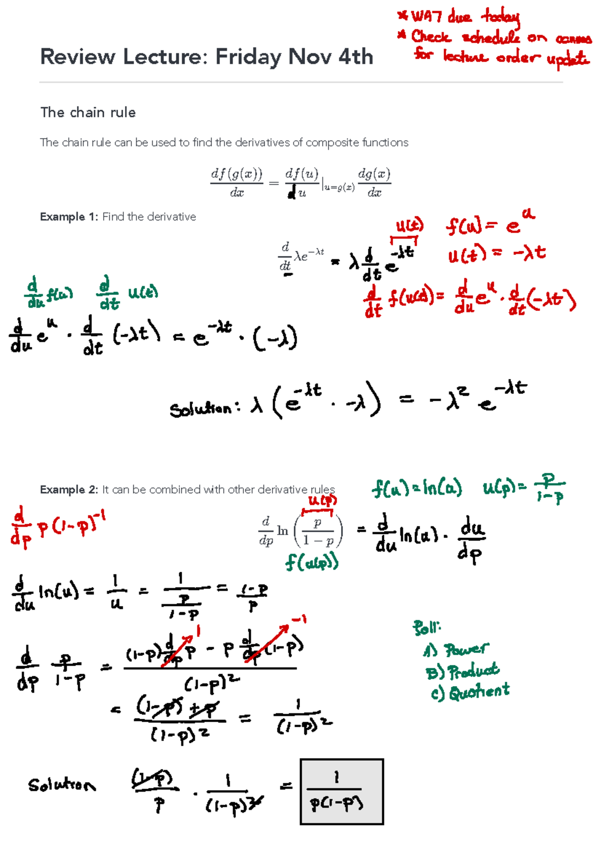 Review Lecture Friday Nov 4th-1 - Review Lecture: Friday Nov 4th The ...