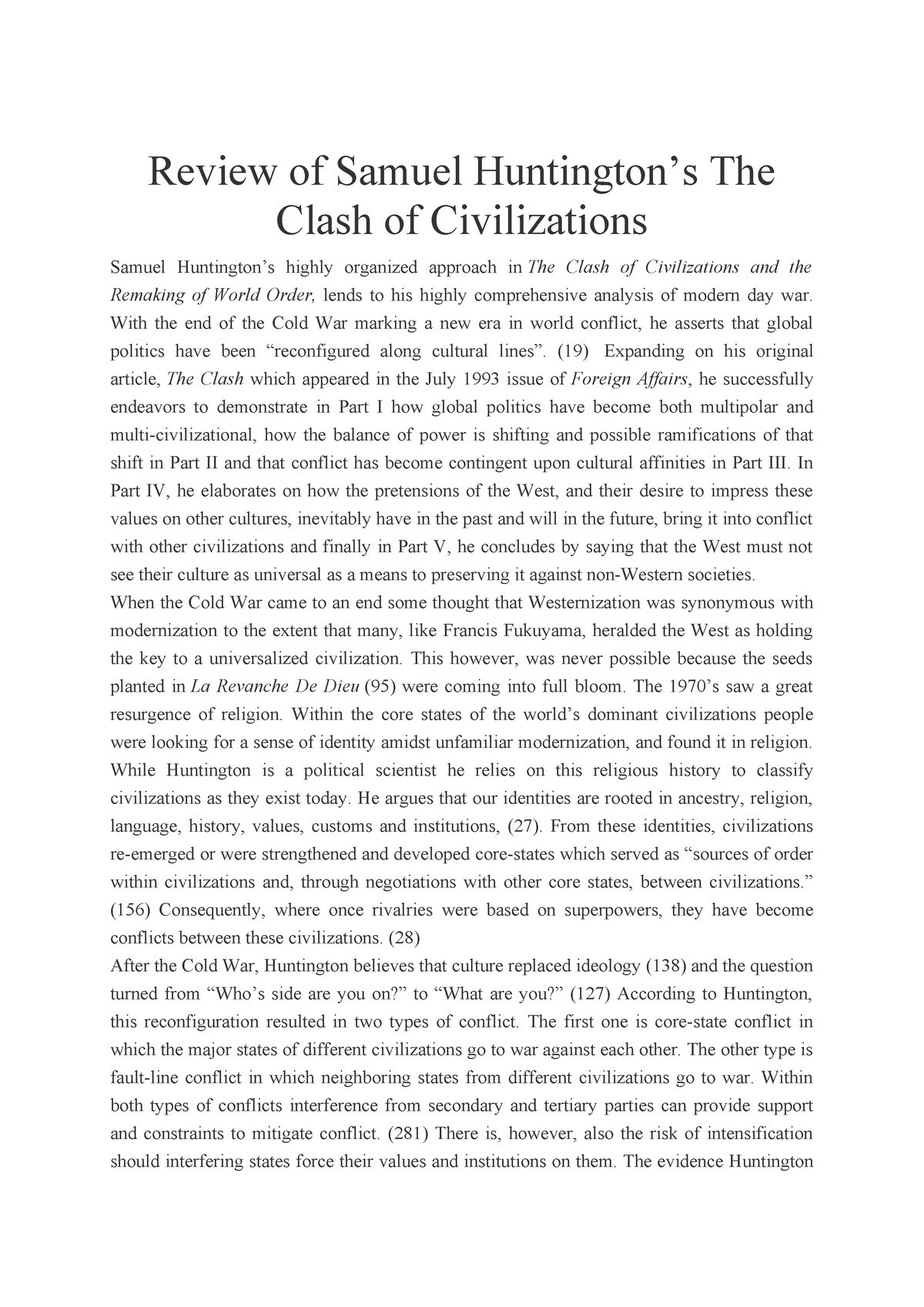 clash of civilizations thesis summary
