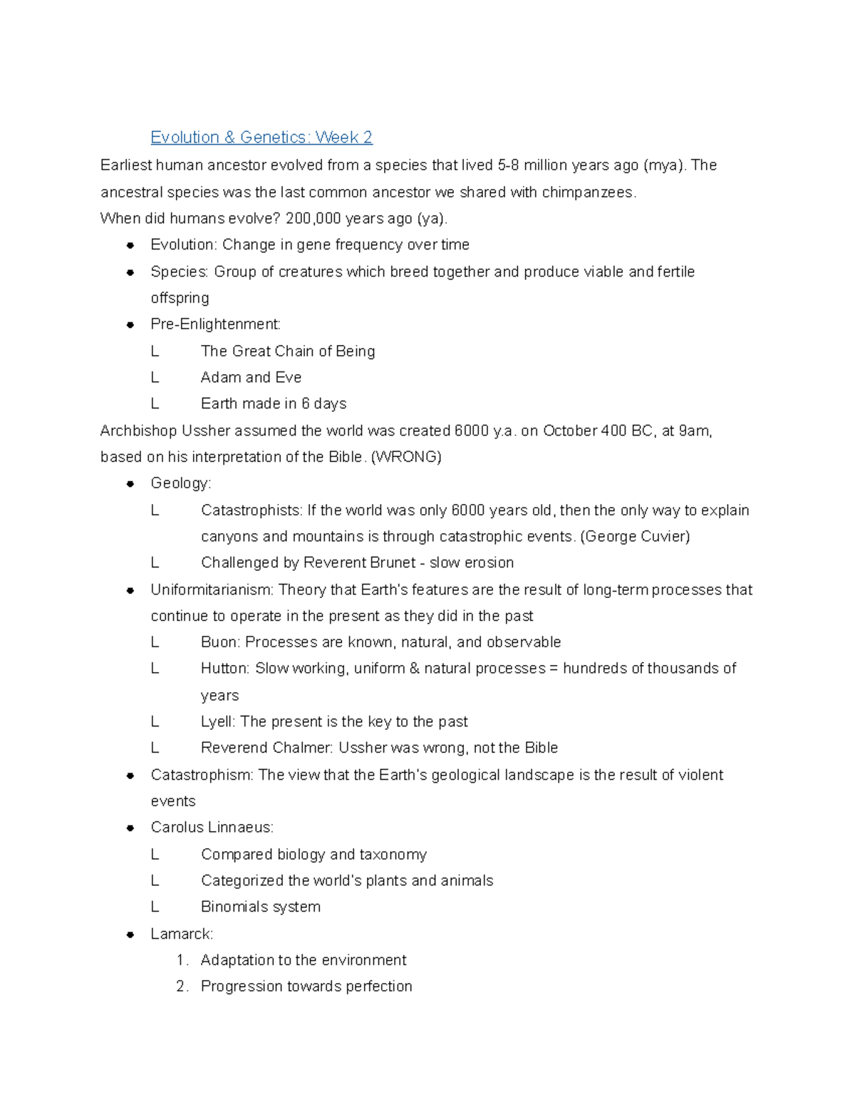 Week 2 Anthro - Class 2 - Evolution & Genetics: Week 2 Earliest Human ...