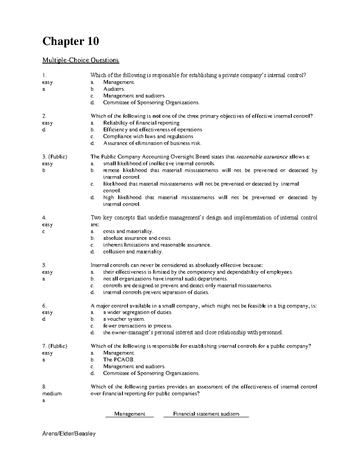 Chapter-10 - Auditing - Chapter 10 Multiple-Choice Questions Which of ...