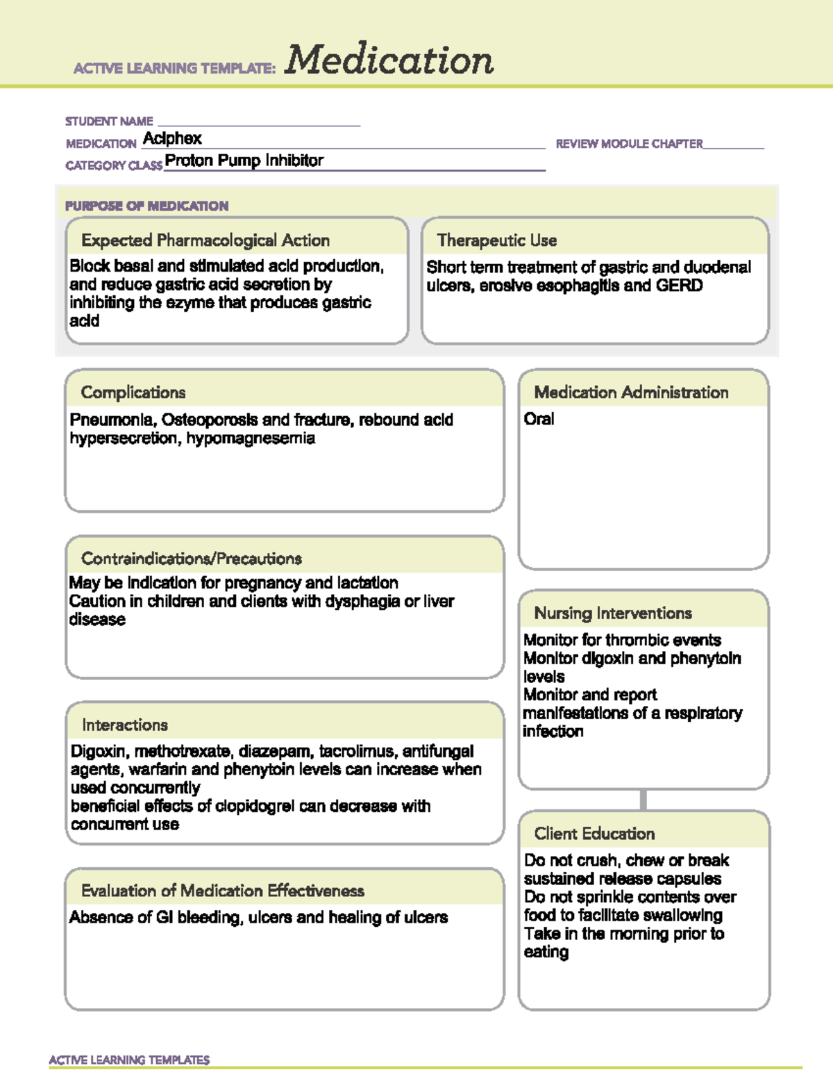 Aciphex - ATI Pharm sheet - ACTIVE LEARNING TEMPLATE: Me dication ...