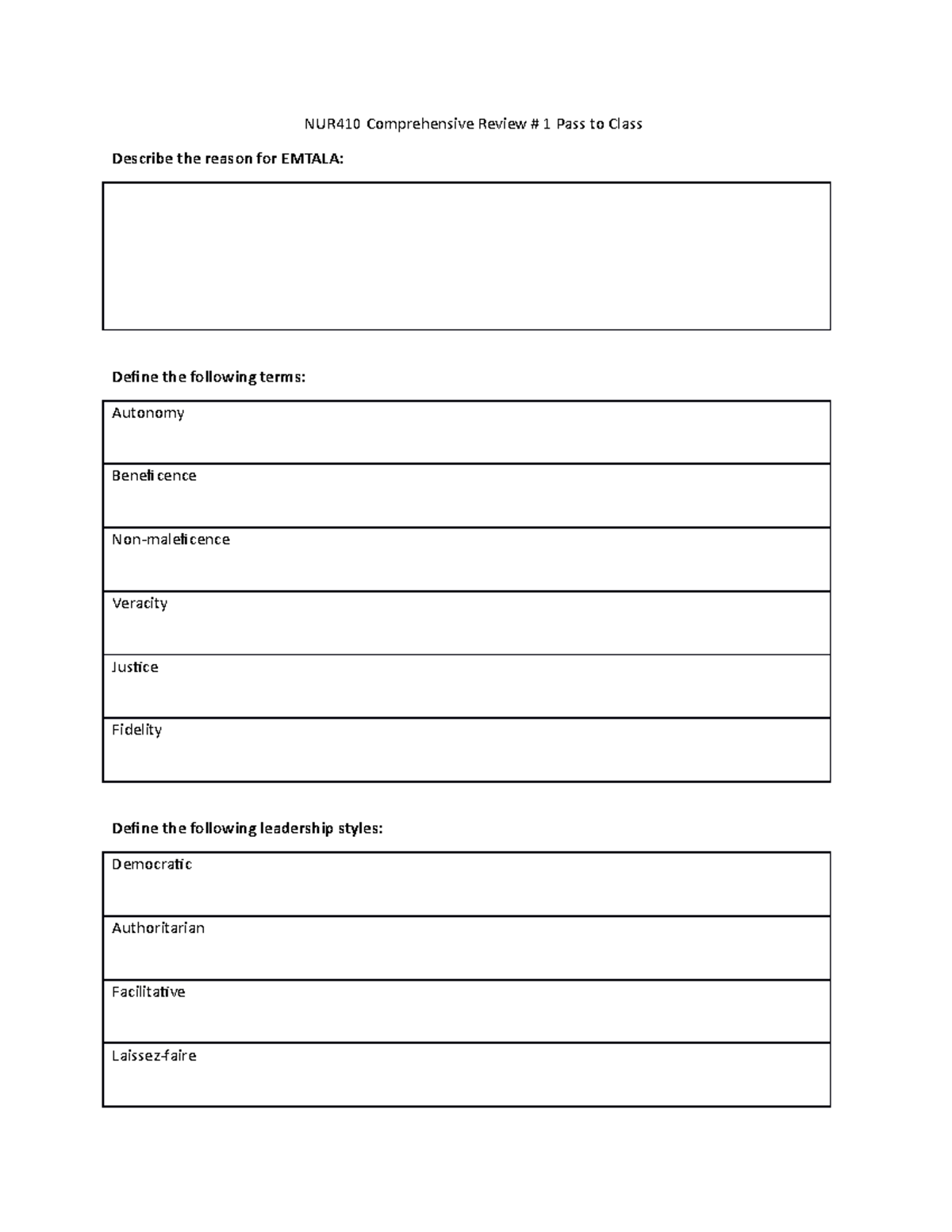 Comprehensive worksheet - Study these Notes - NUR410 Comprehensive ...