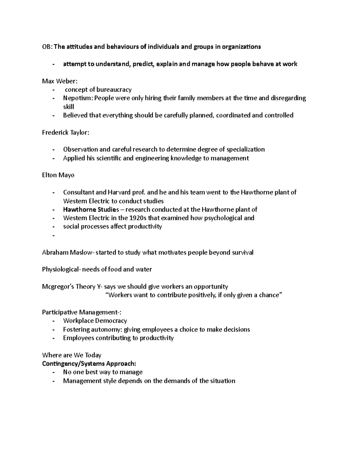 OB notes - OB: The attitudes and behaviours of individuals and groups ...