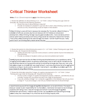 3 stages of cognitive online development in critical thinking