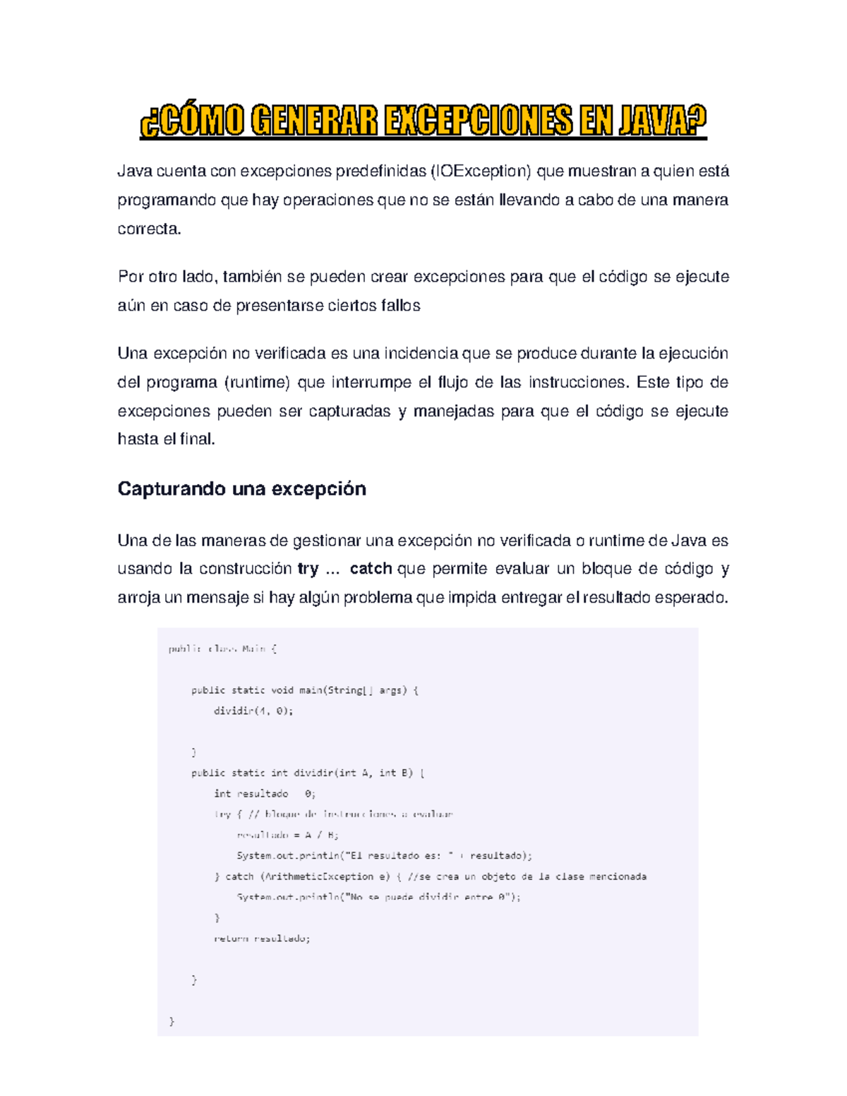 Manejo DE Excepsion JAVA Java cuenta con excepciones predefinidas