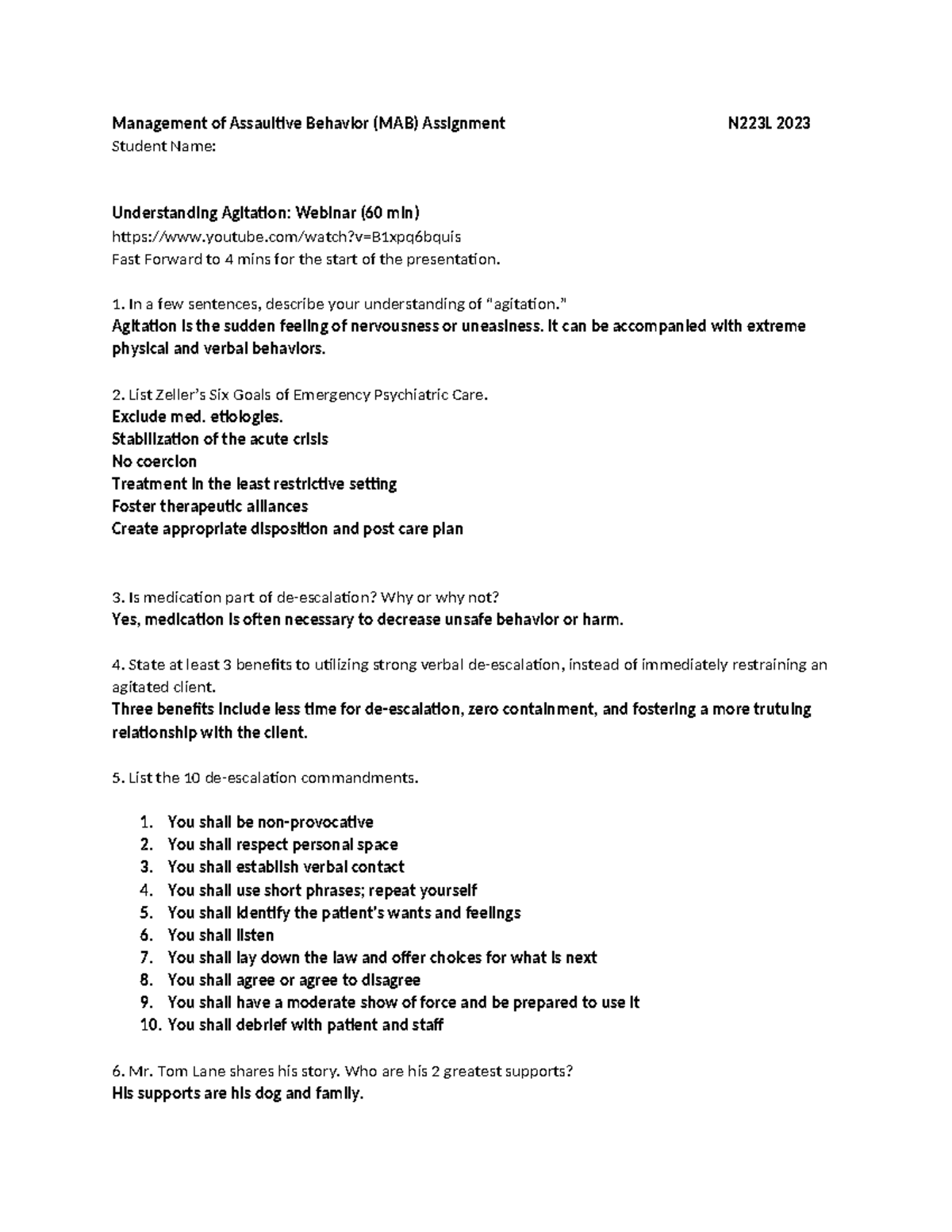 MAB - MAB Assignment - Management of Assaultive Behavior (MAB ...