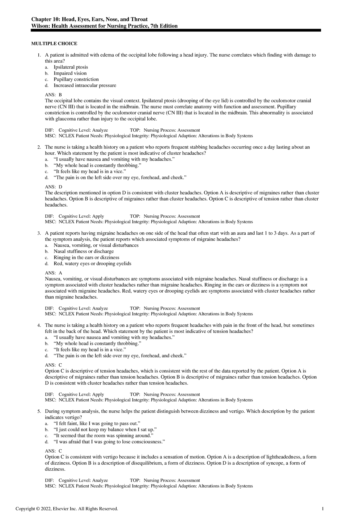 Exam View Chapter 10 Chapter 10 Head, Eyes, Ears, Nose, and Throat