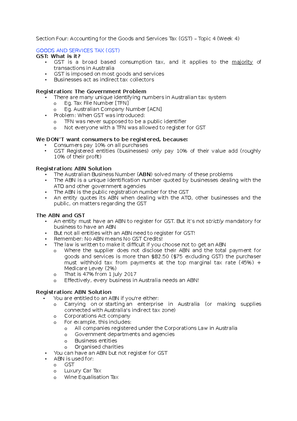 Accounting for Decision-Making Week 4 Notes - Section Four: Accounting ...