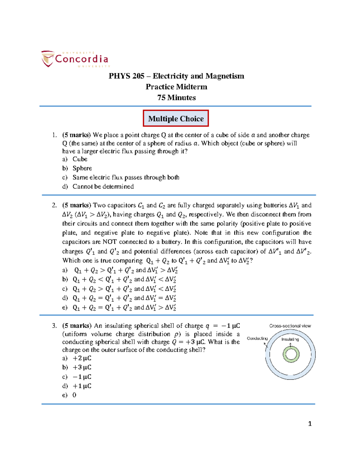 PHYS 205-Practice Midterm Fall 2021 - PHYS 205 - Concordia - Studocu