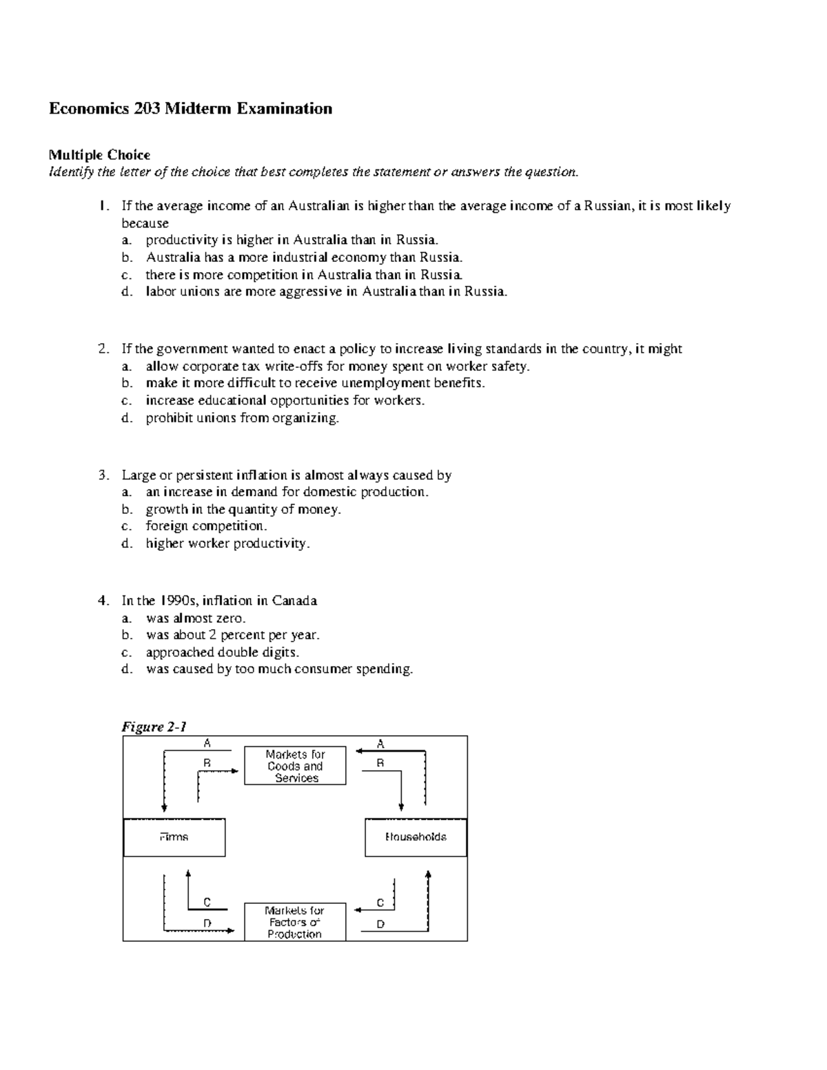 Exam 2015, Questions - Practise Exam - Economics 203 Midterm ...