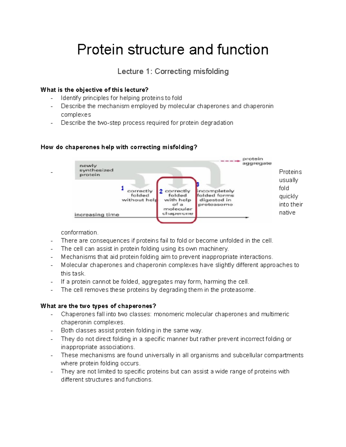 Module 2 Notes - Protein structure and function Lecture 1: Correcting ...