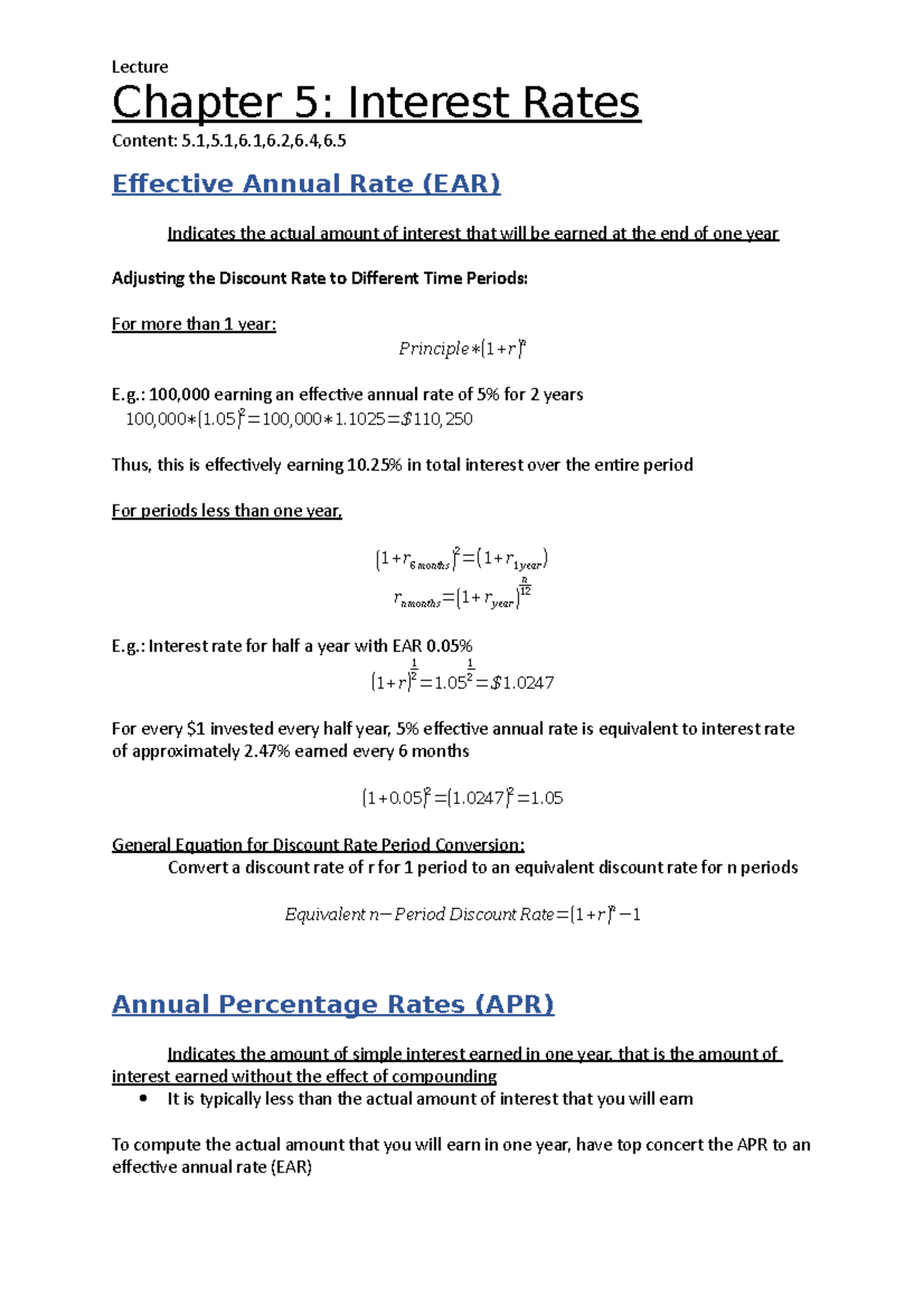 Lecture 3-Chapter 5 - Chapter 5: Interest Rates Content: 5,5,6,6,6,6 ...