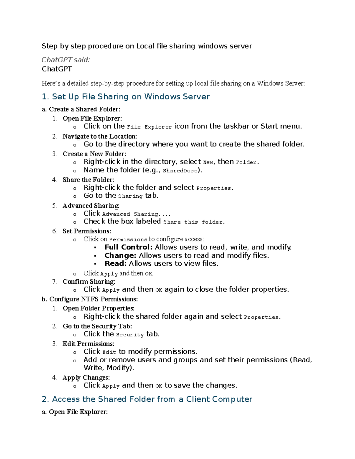 Local 2 - Step by step procedure on Local file sharing windows server ...