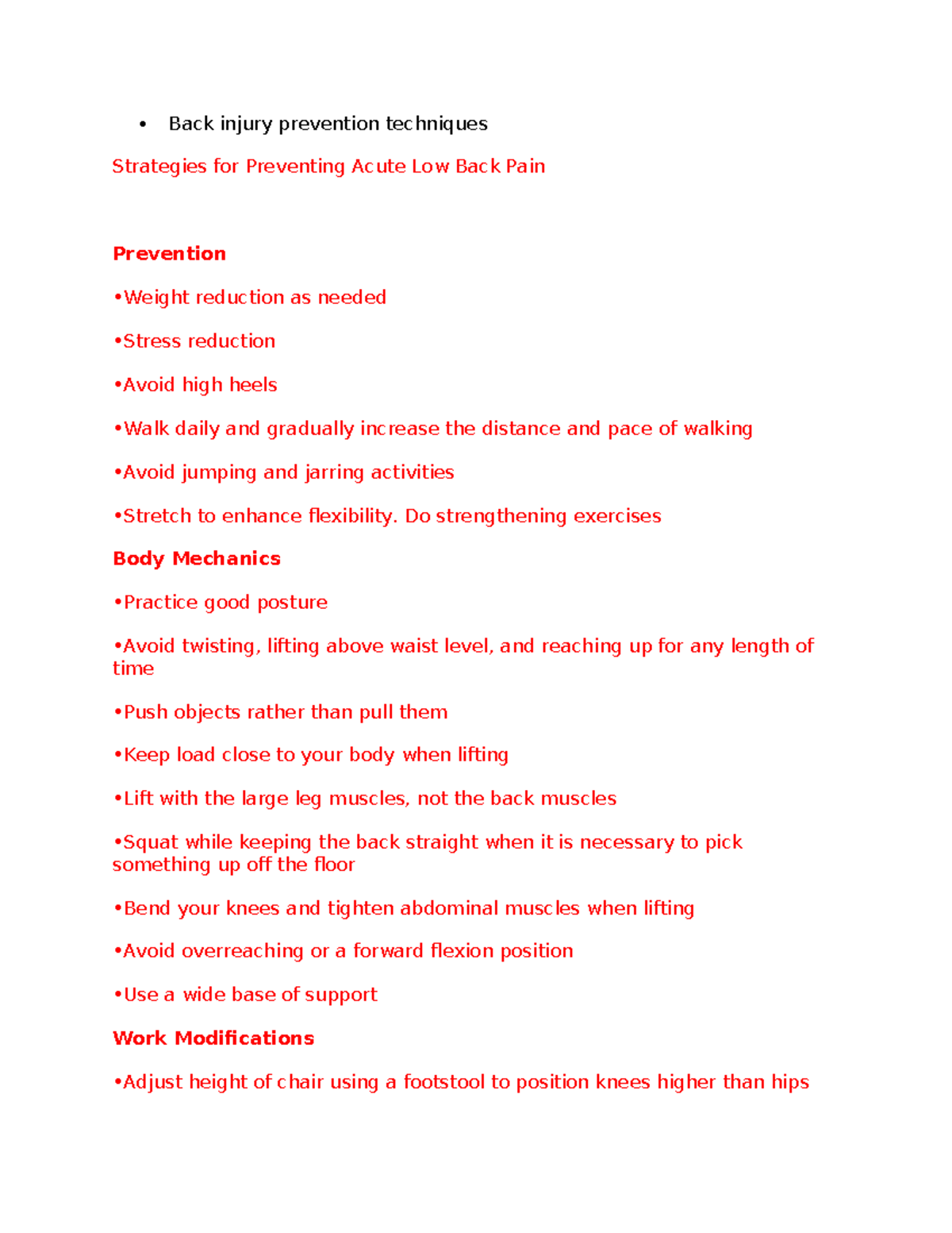 NUR357 EXAM 3 notes - Lecture note for exam 3 - Back injury prevention ...