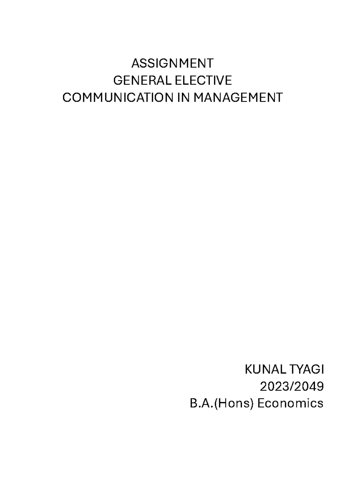 2023 2049 ge sem 2 - General elective assignment - ASSIGNMENT GENERAL ...