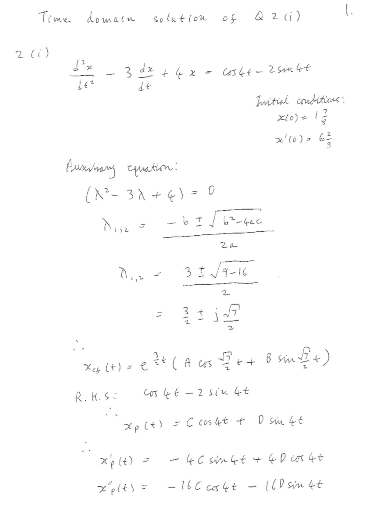 Sol Q2(i) Time domain - solution to sheet 2 - Time domain solution of Q ...