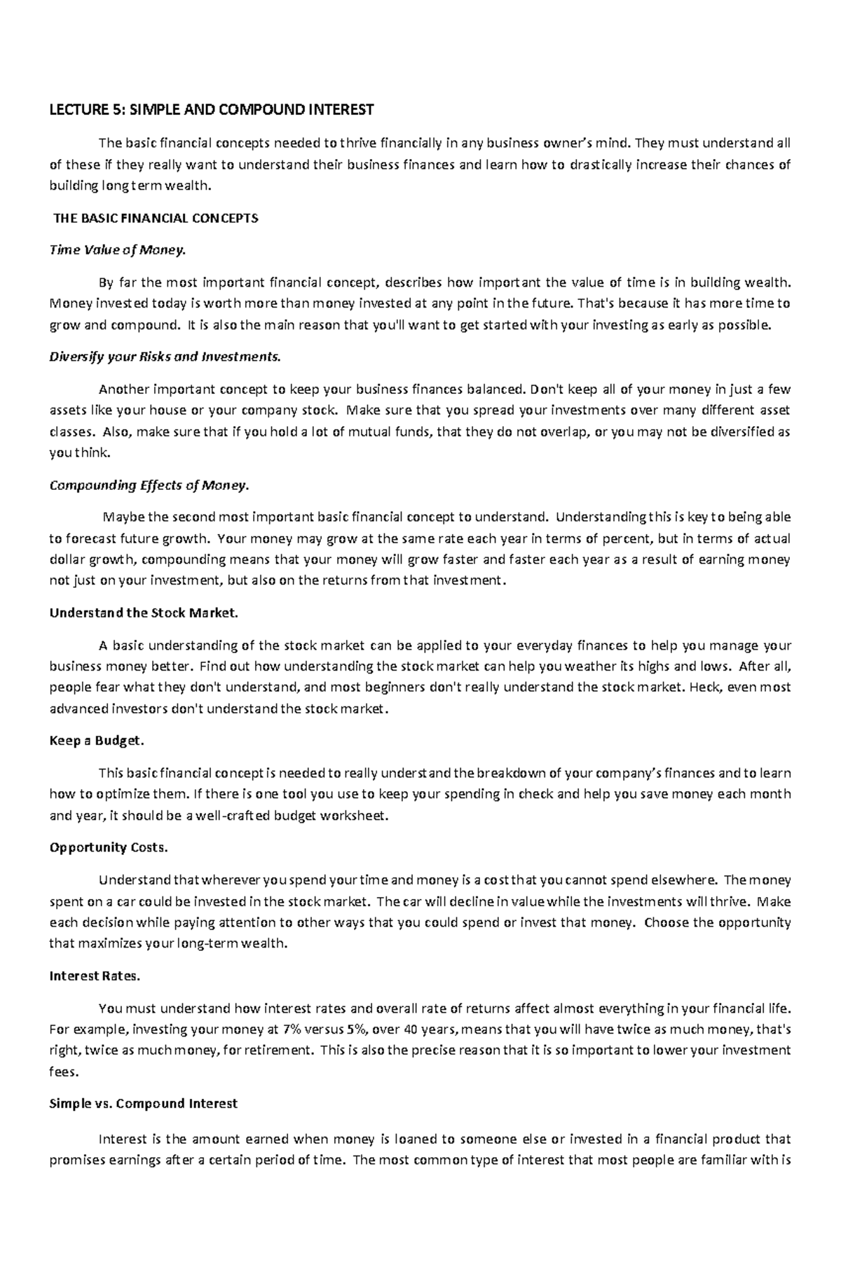 Lecture 5 Simple AND Compound Interest - LECTURE 5: SIMPLE AND COMPOUND ...