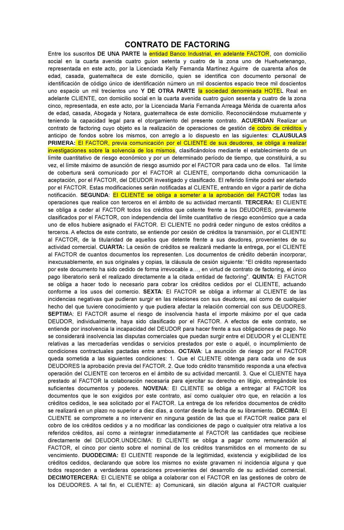 Modelo Contrato De Factoring Word Contrato De Factoring Entre Los Suscritos De Una Parte La 6145