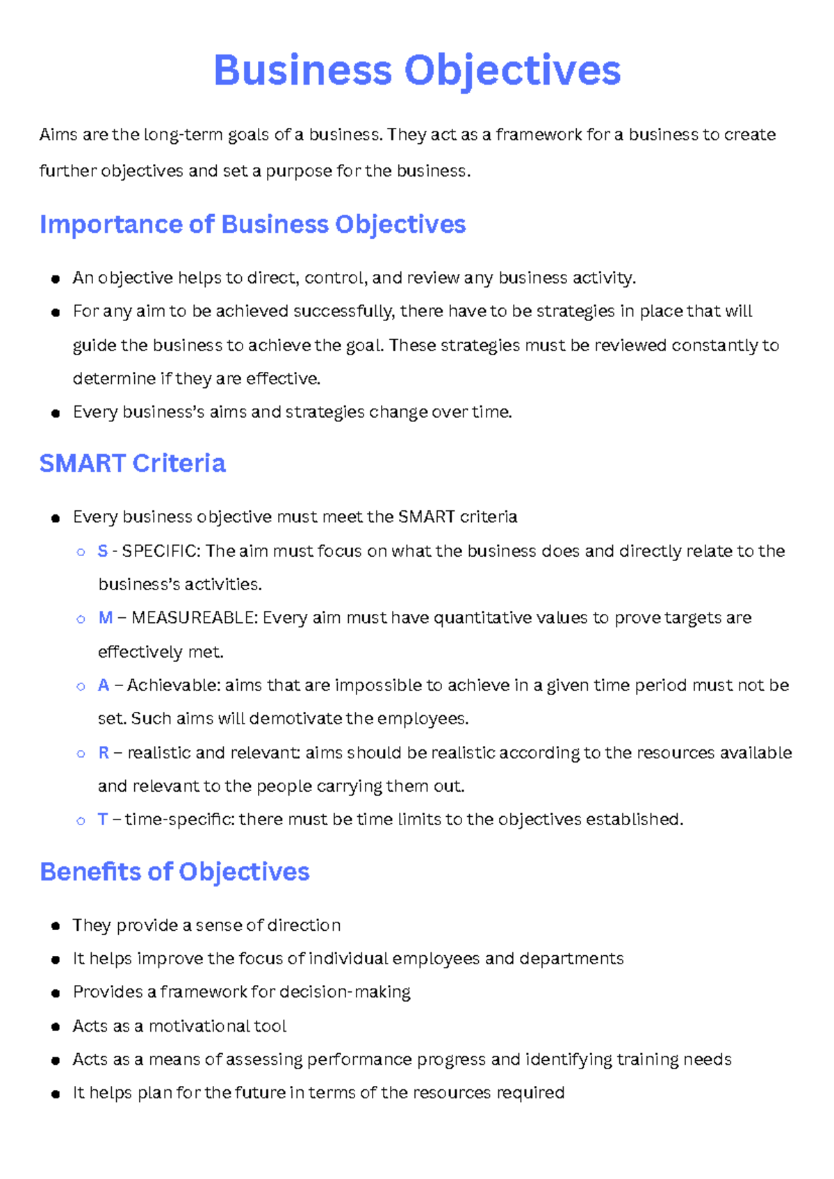Business Objectives - Business Objectives Aims are the long-term goals ...