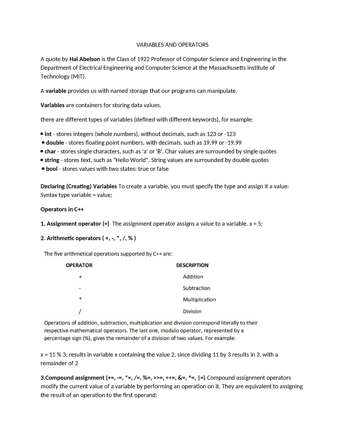 Variables-AND- Operators - VARIABLES AND OPERATORS A Quote By Hal ...