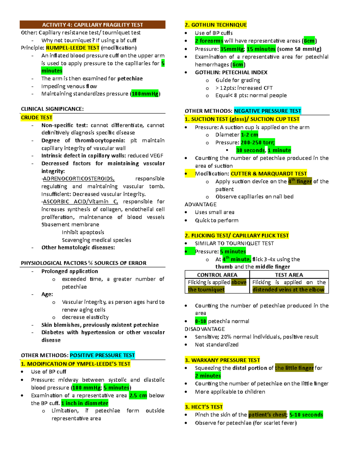 Hematology Capillary Fragility TEST - ACTIVITY 4: CAPILLARY FRAGILITY ...