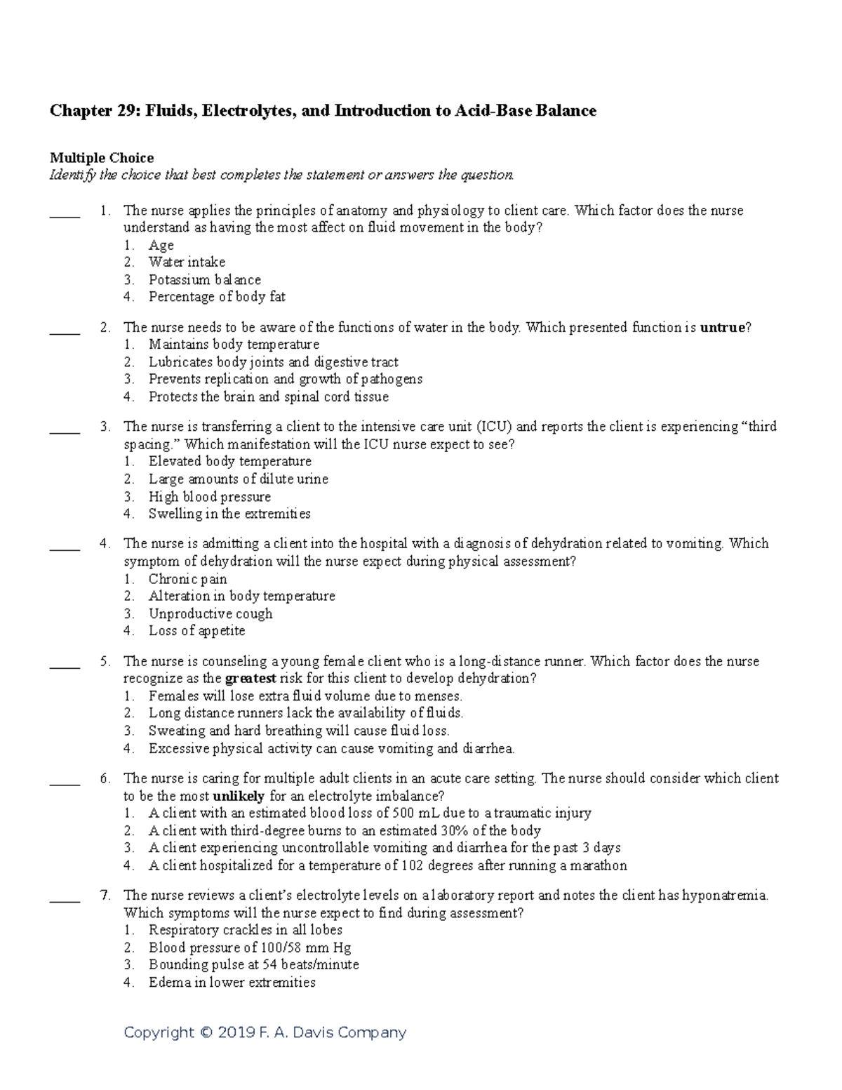 Ch29 - chapter 29 electrolyte imbalance practice test - Chapter 29 ...