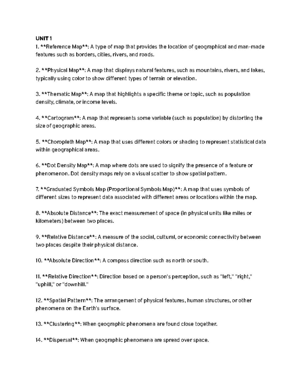 AP Human Geography Vocabulary Lists UNIT 1 Reference Map A type of