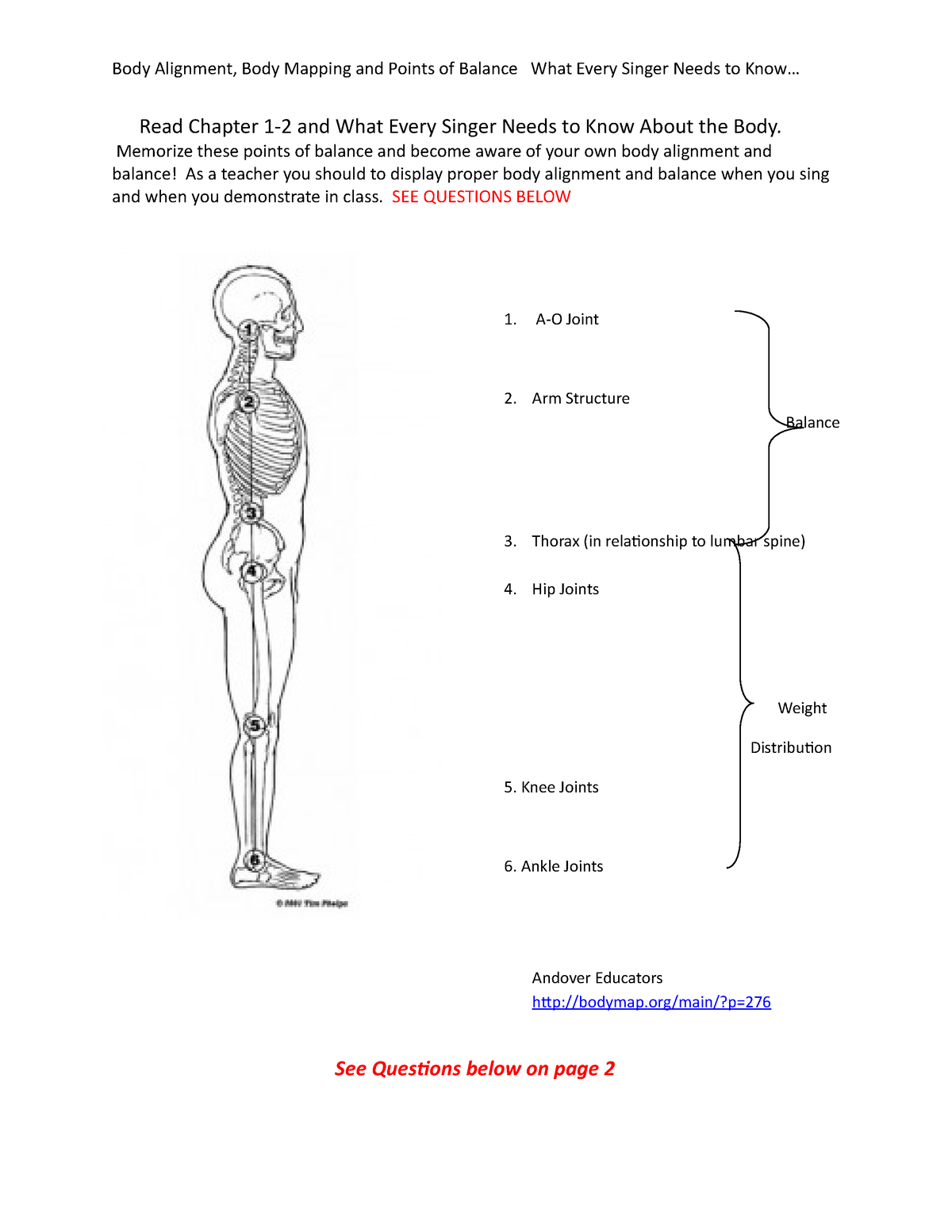 Body Mapping, Body Alignment and Balance Assignment - Read Chapter 1-2 and  What Every Singer Needs - Studocu