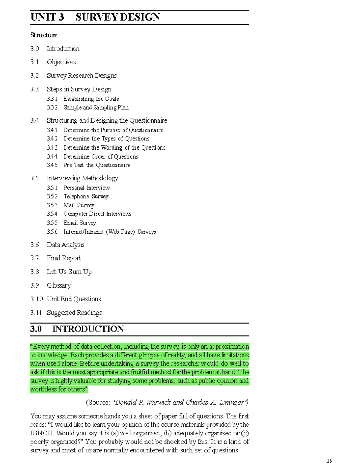 3. Survey design - For fast reading - 2 9 UNIT 3 SURVEY DESIGN ...