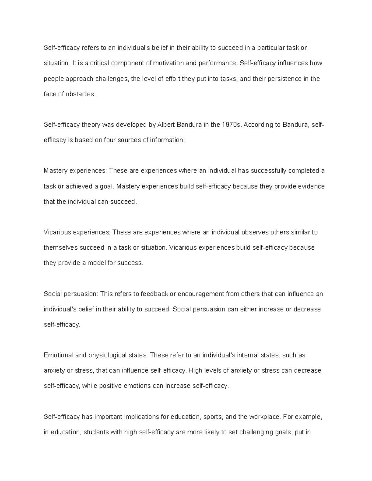 Self Efficacy in Psychology - Self-efficacy refers to an individual's