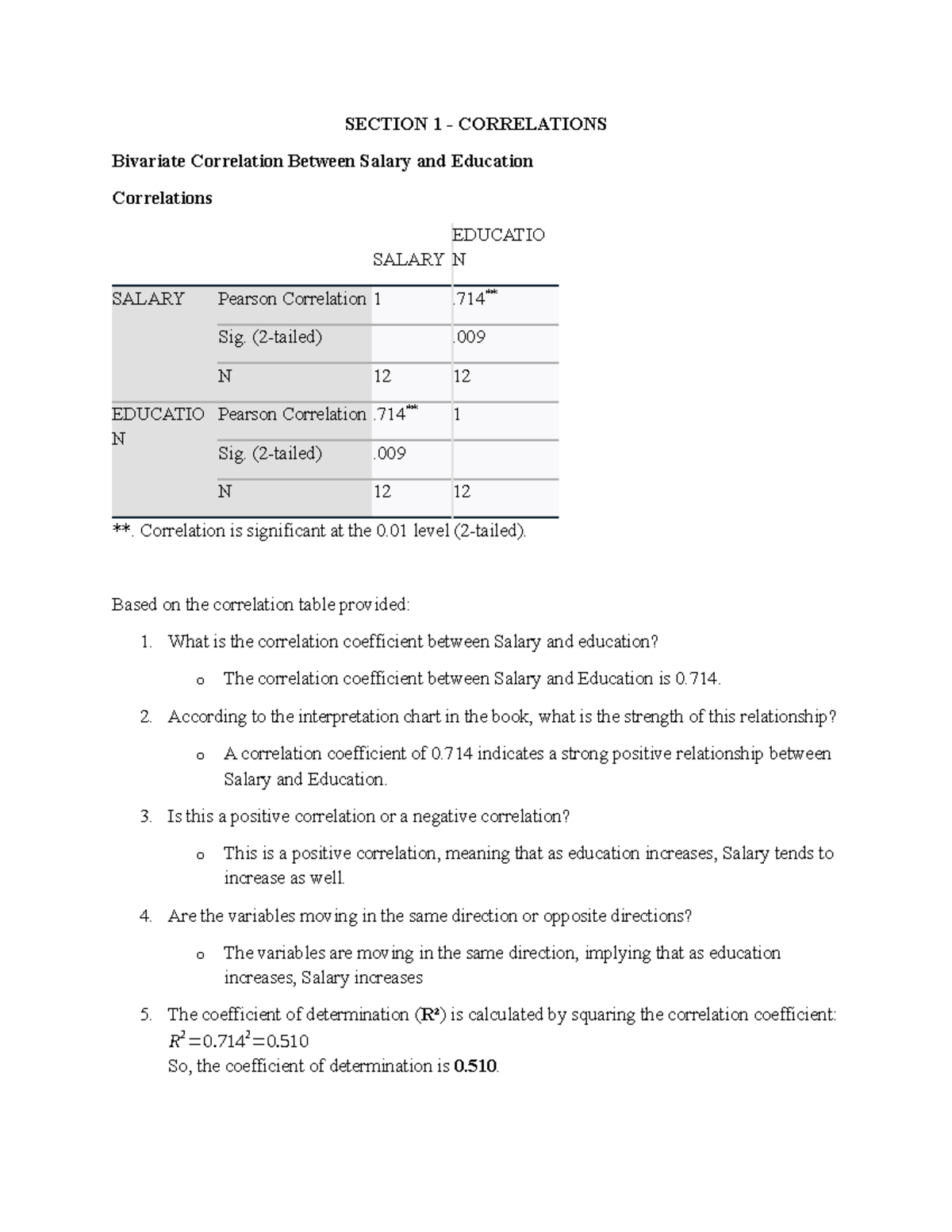 Correlation & Reliability Task SECTION 1 CORRELATIONS Bivariate
