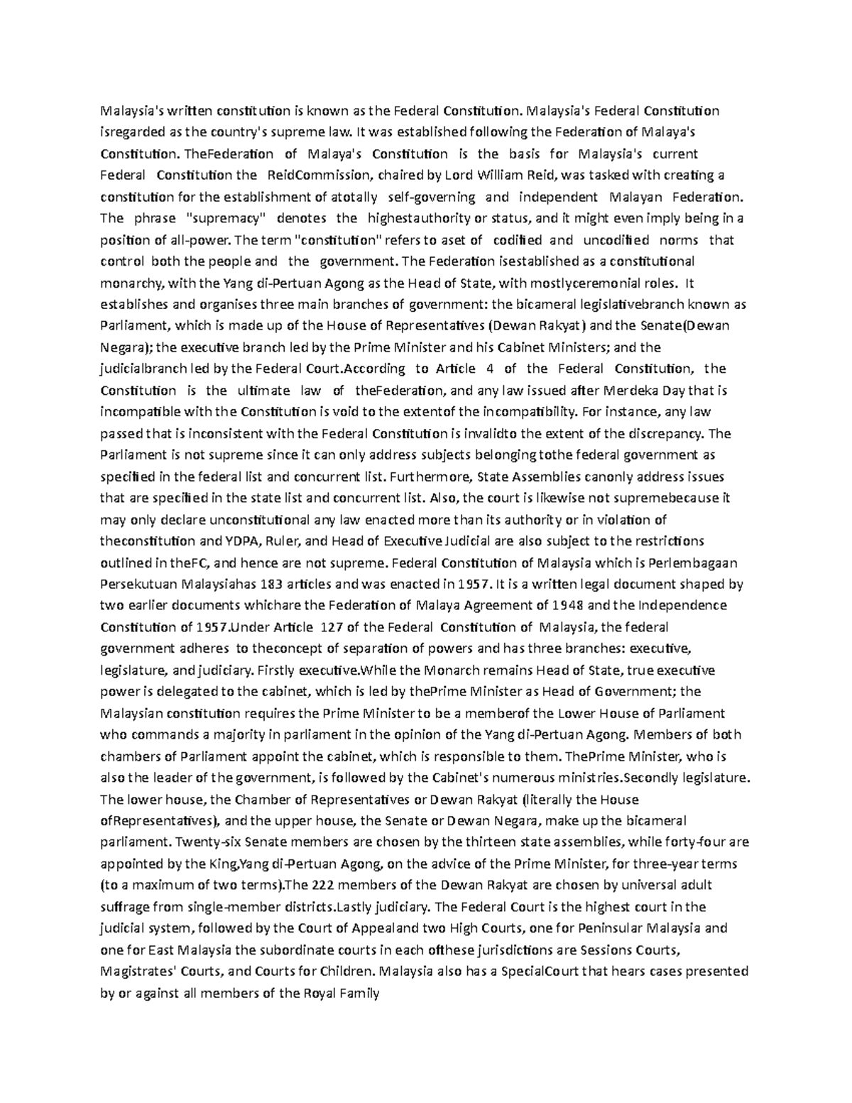 Assigment law in degree Malaysia's written constitution is known as