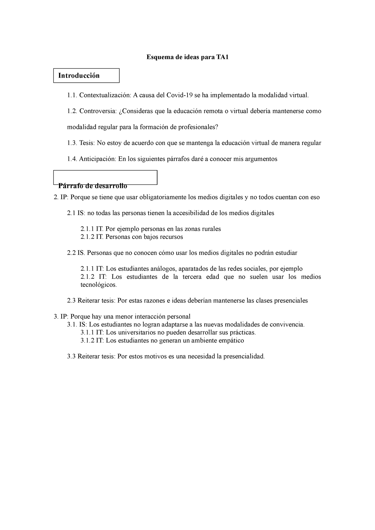 Esquema de ideas para TA1 - Esquema de ideas para TA Contextualización ...