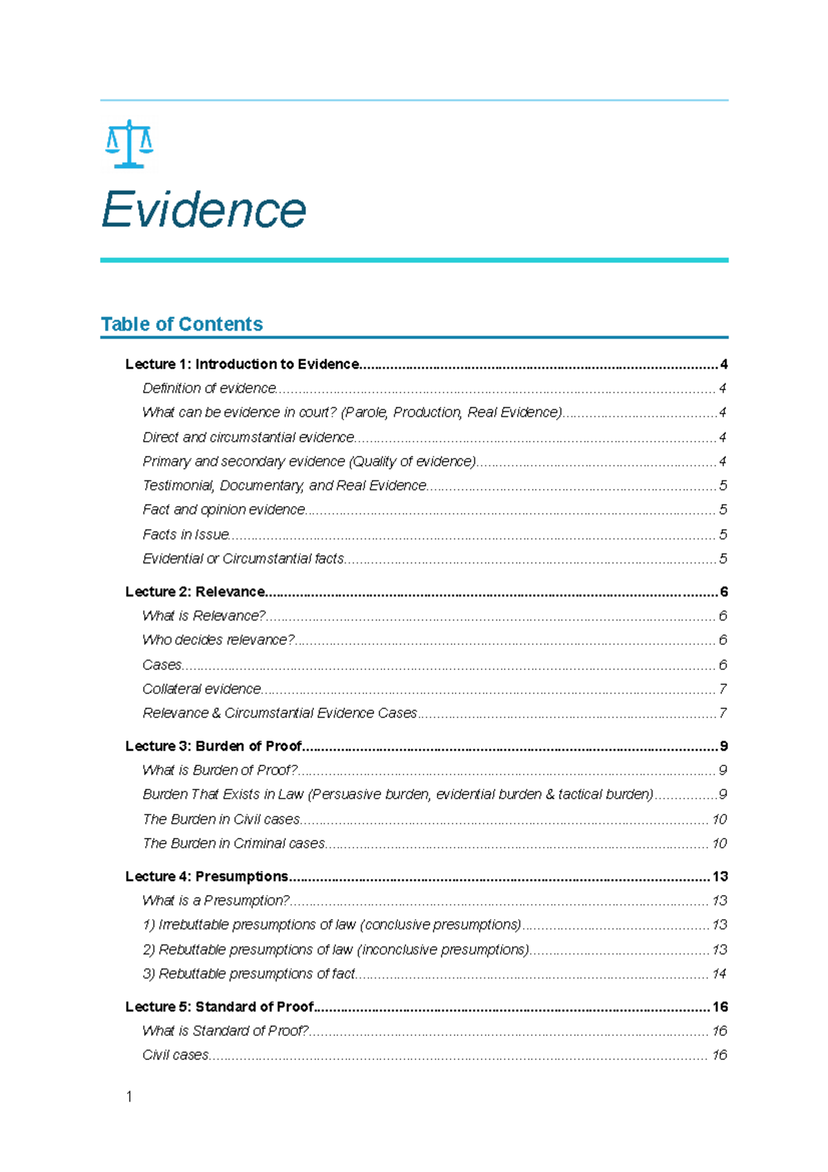 *Notes - Evidence Lecture 1: Introduction To - Studocu