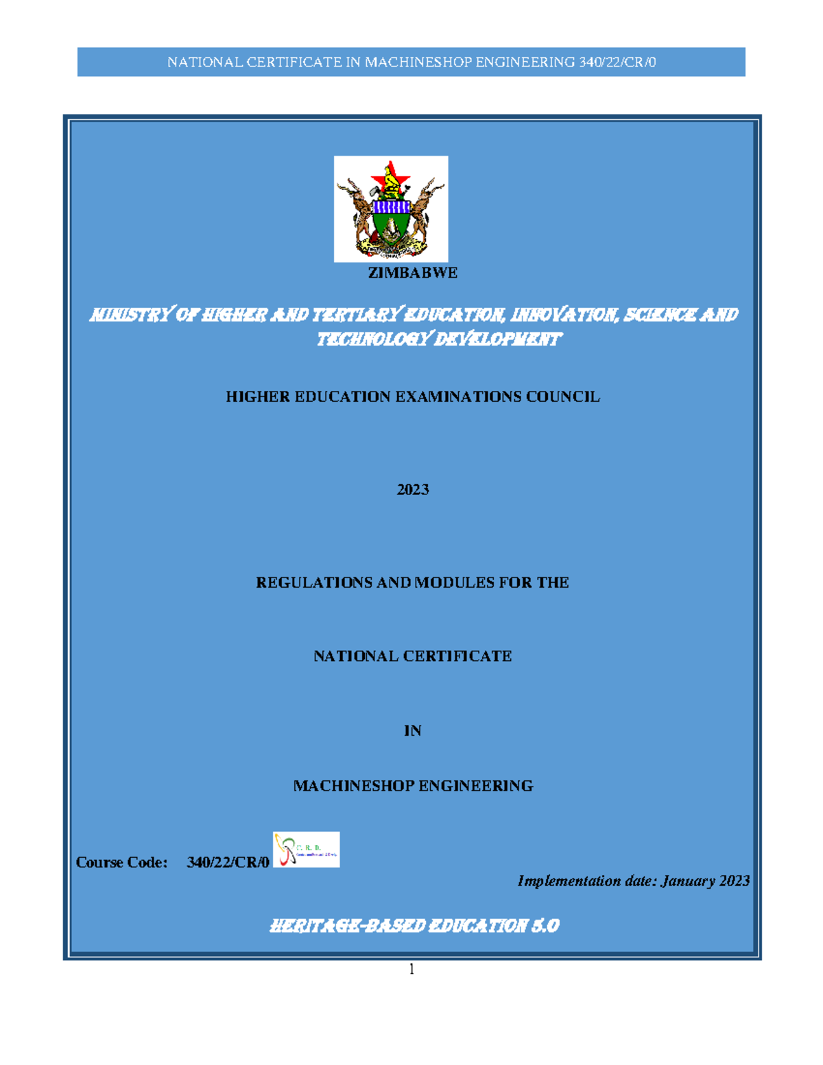 NC Machineshop Regulations and Modules 2023 latest - ZIMBABWE MINISTRY ...