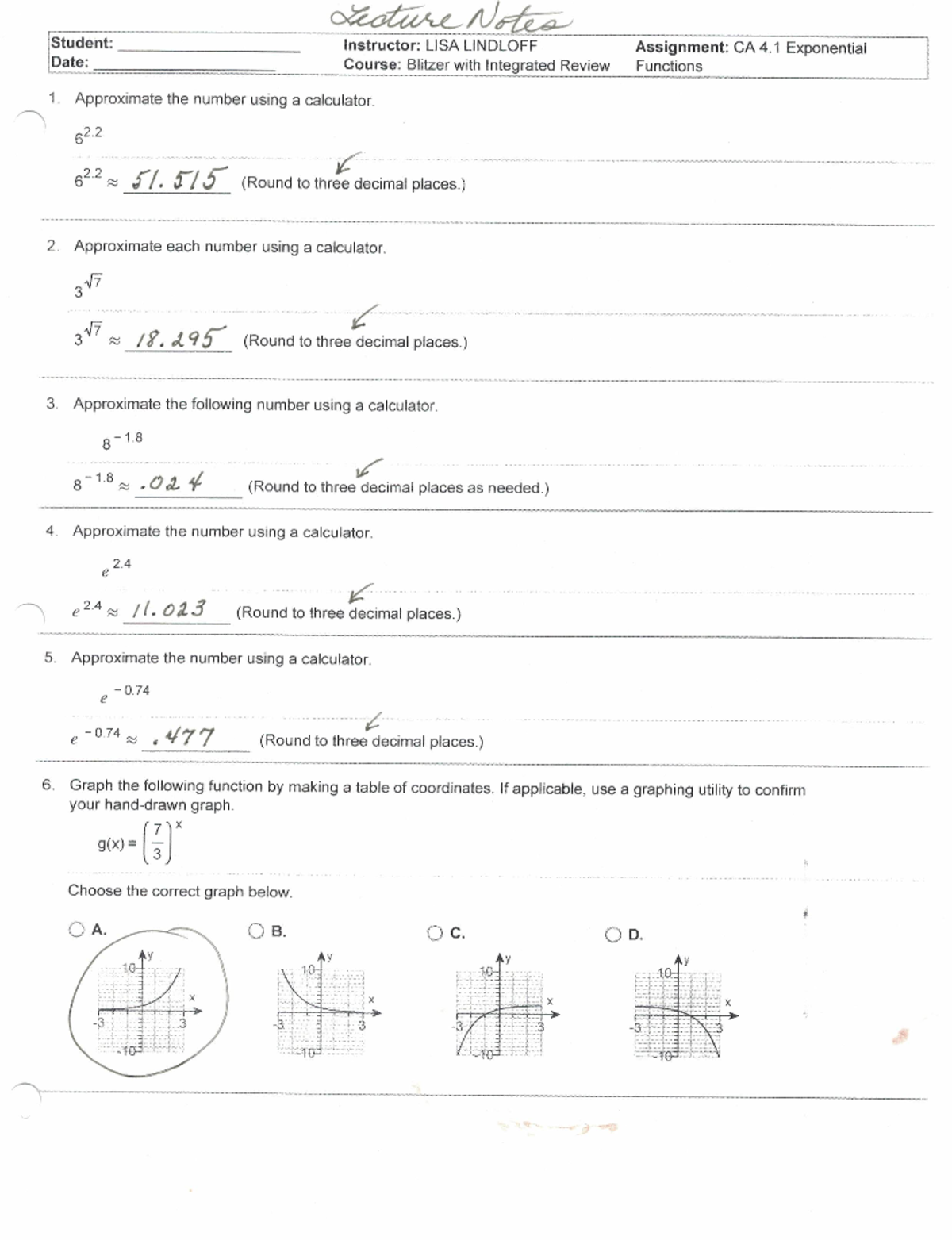 CA 4.1 Exponential functions - Math 1314-L01 - Studocu