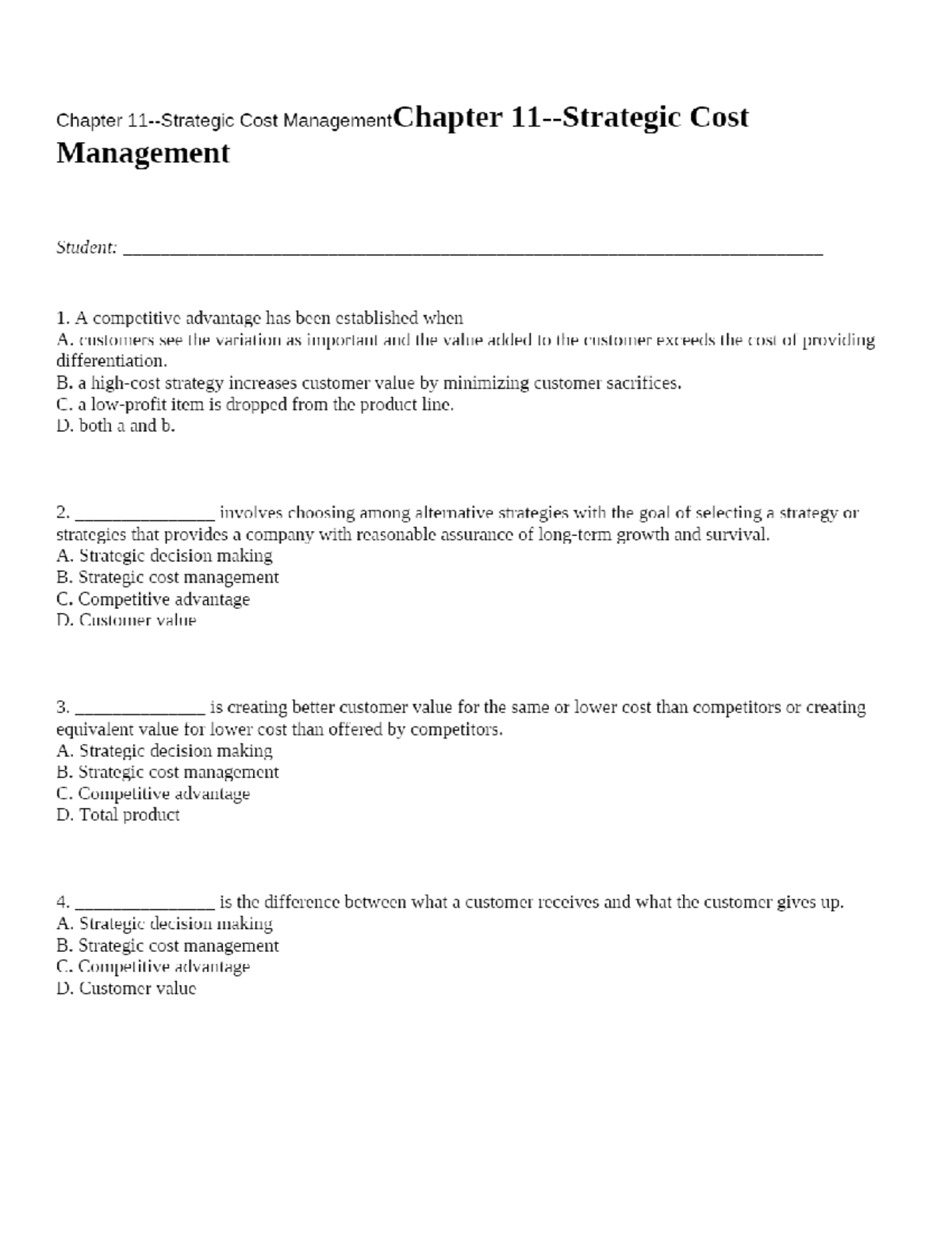 Chapter 11 Strategic Test Bank - BS Management Accounting - Studocu