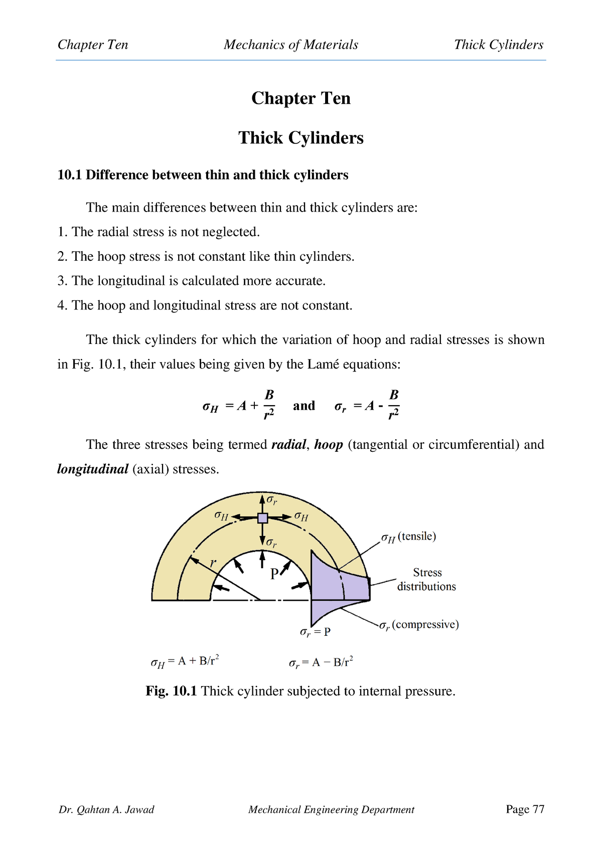 Thick Cylinders - Revision Material - Chapter Ten Thick Cylinders 10 ...