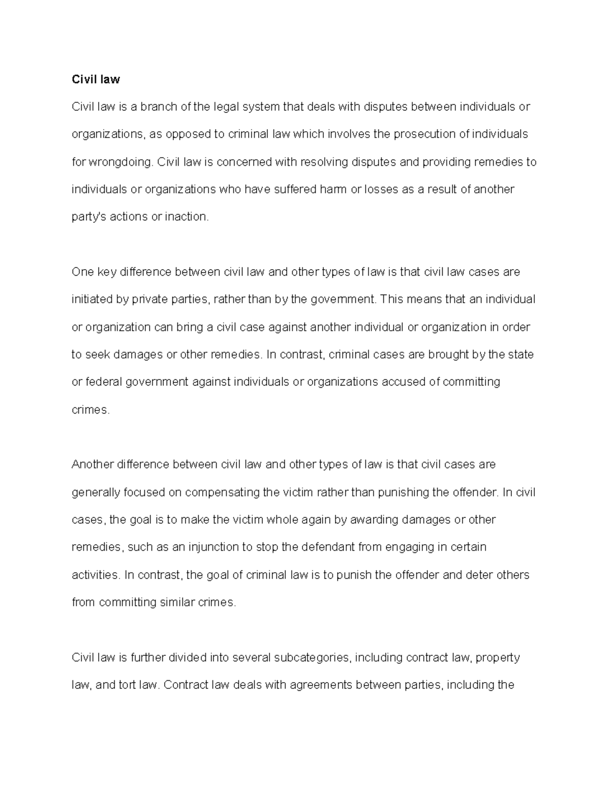 Mgmt 200 course outline types of law Civil law Civil law is a branch